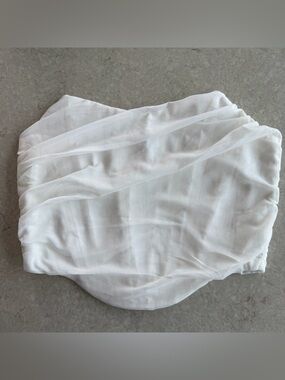 White Mesh Ruched Bandeau Corset Tube Top with Zipper Back Size XLarge